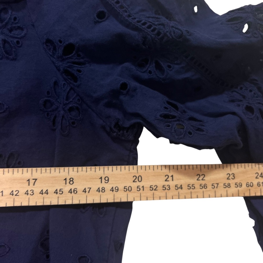 J.Crew Ruffle Eyelet Long Sleeve Top Navy Medium Coastal Grandmother A7 - Picture 3 of 6